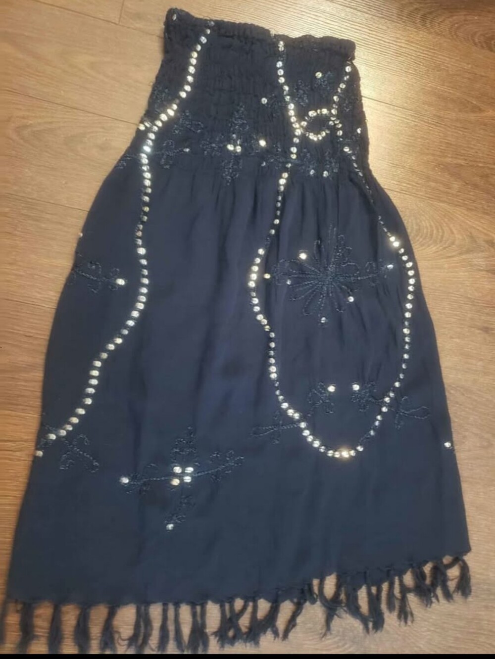Embellished Navy Beaded Fringe Skirt